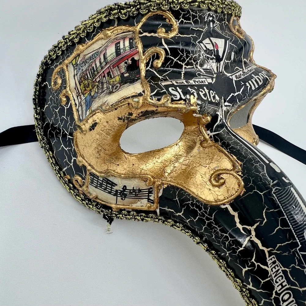 Plague Doctor Long Beak Masquerage Mask New Orleans French Quarter Gold - NEW